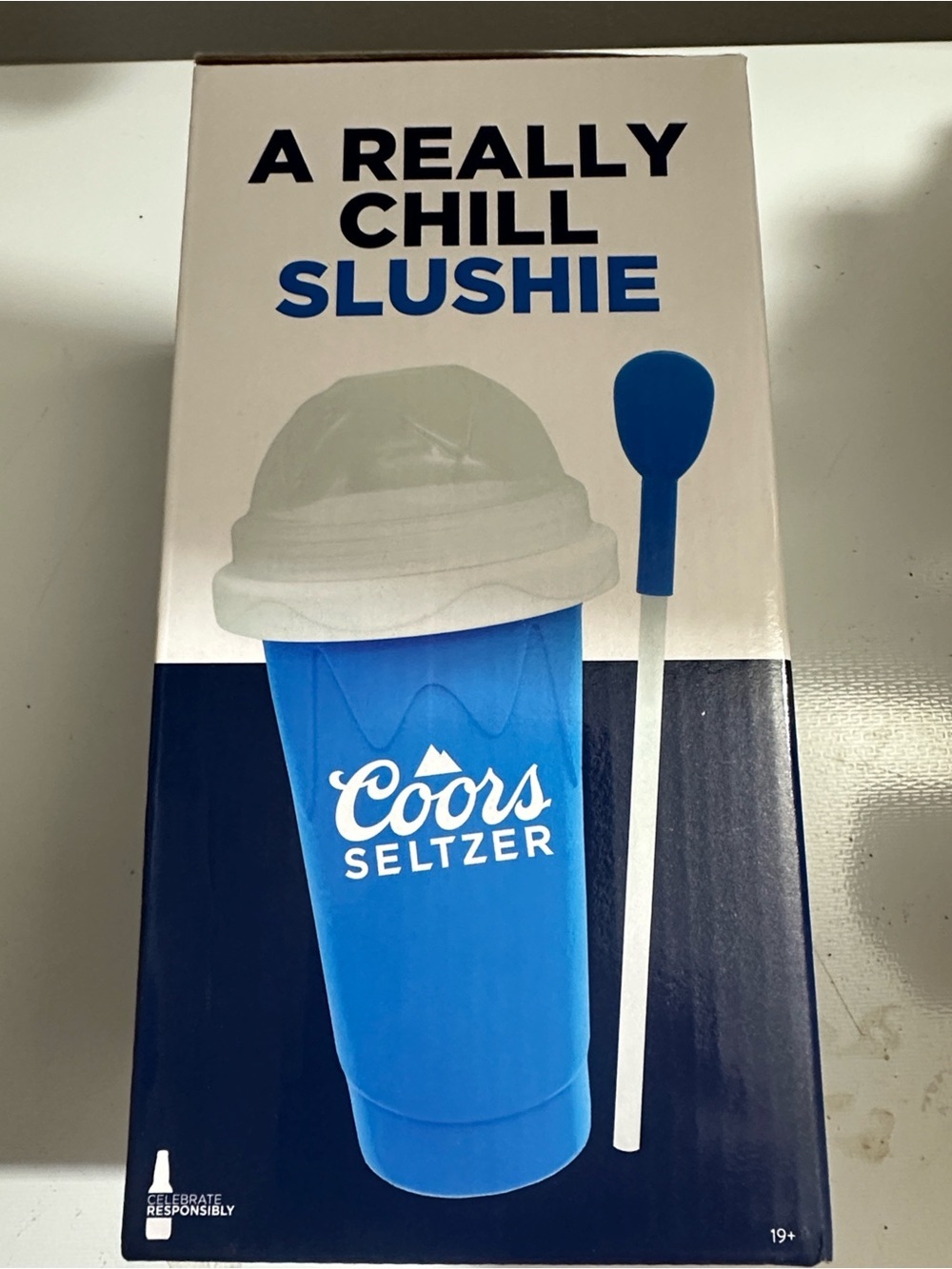 Coors Seltzer Slushie Cup Set with Lid and Spoon/Straw, Blue, New in Package